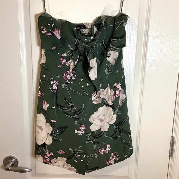 Dynamite Women's Sleeveless Strapless Green Floral Short Mini Romper Vacation - Picture 1 of 12